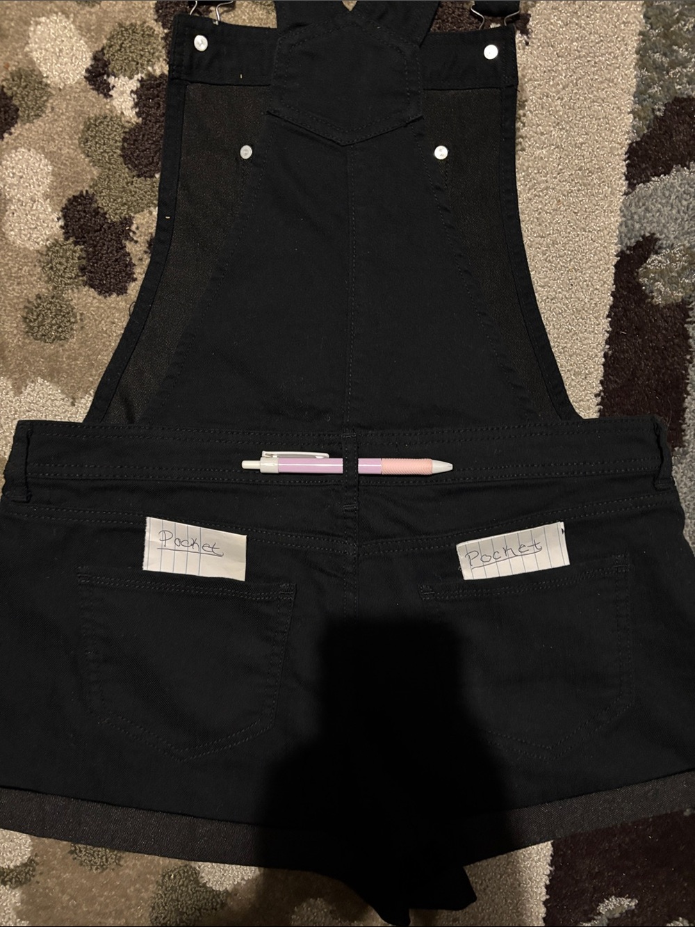 No Boundaries dark navy blue, with black accents and inside,Denim Short Overalls - Picture 12 of 13